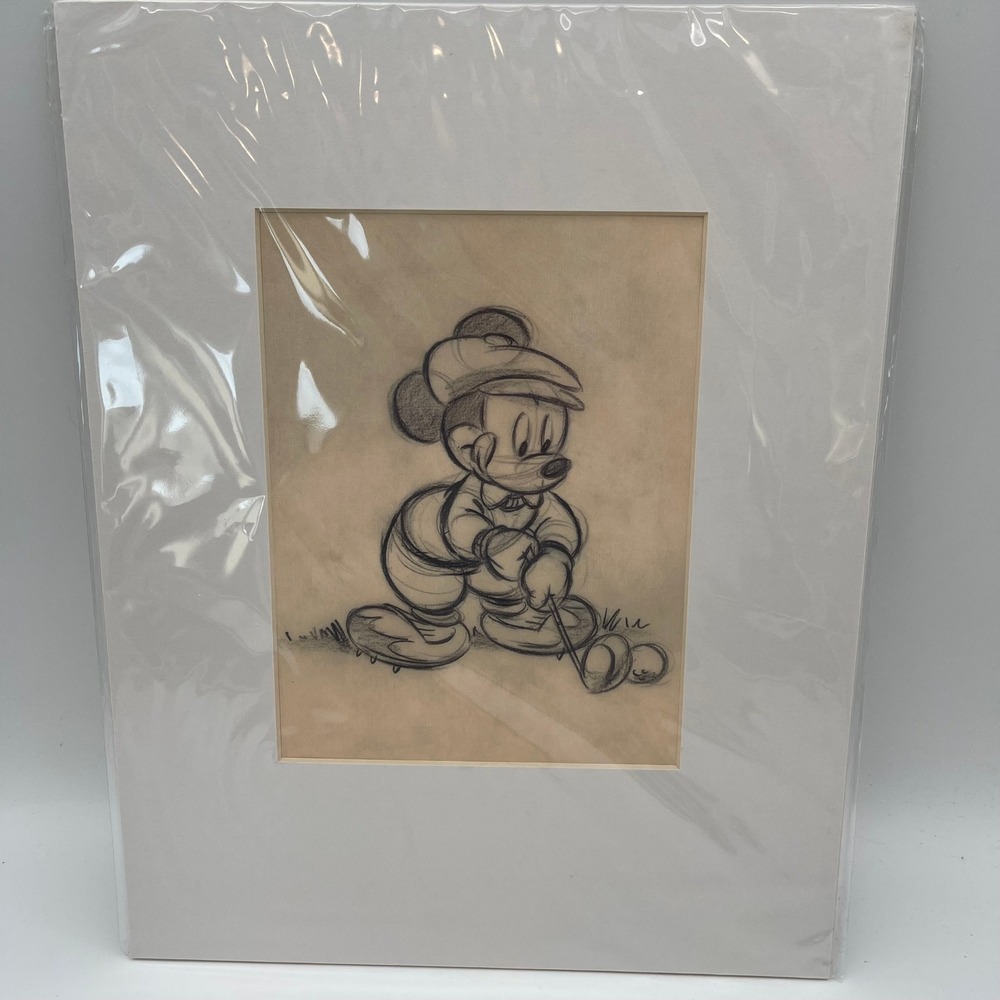 Disney Parks Mickey Mouse Golfing Matted Sketch Print PG8730‎ New